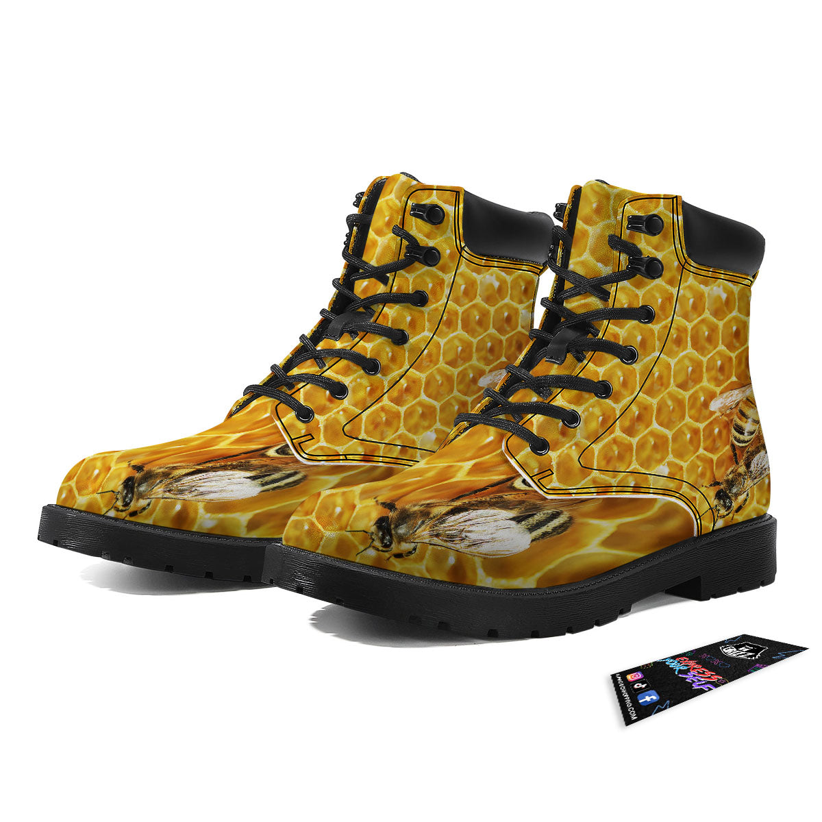 Honeycomb And Bees Print Boots-grizzshop