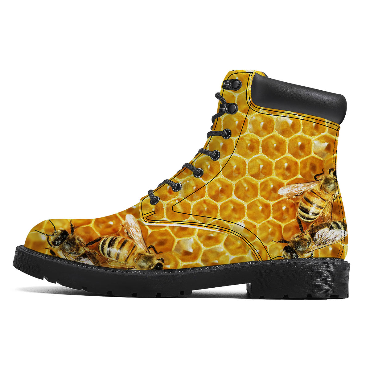 Honeycomb And Bees Print Boots-grizzshop