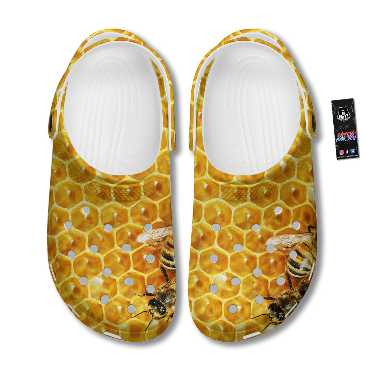 Honeycomb And Bees Print Clog-grizzshop