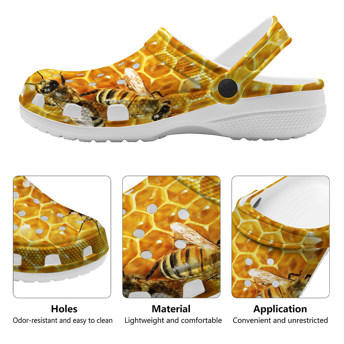 Honeycomb And Bees Print Clog-grizzshop