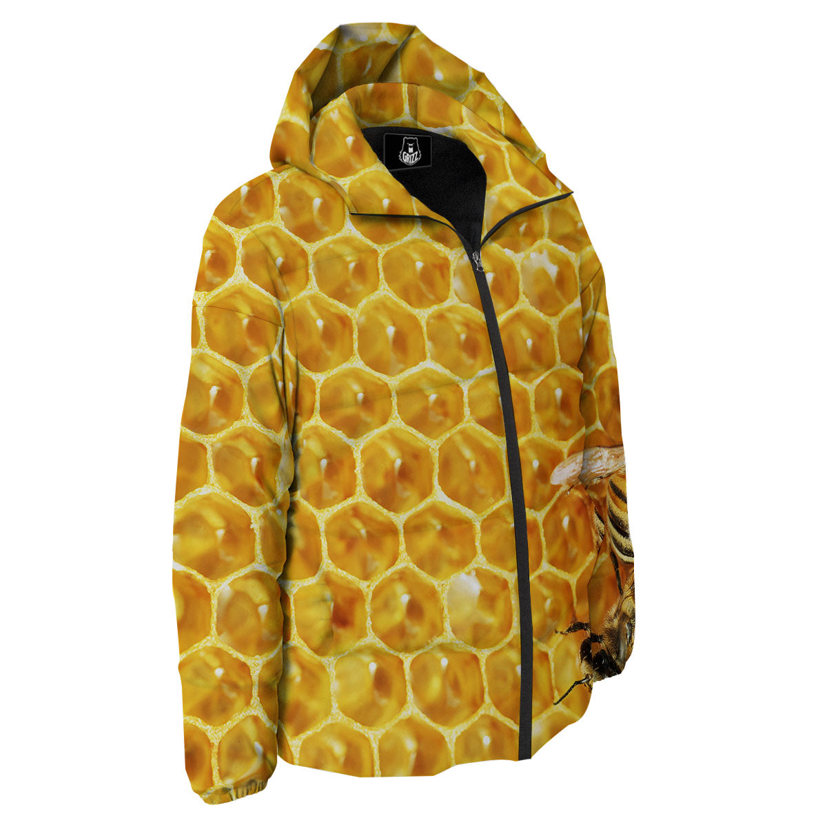 Honeycomb And Bees Print Down Jacket-grizzshop