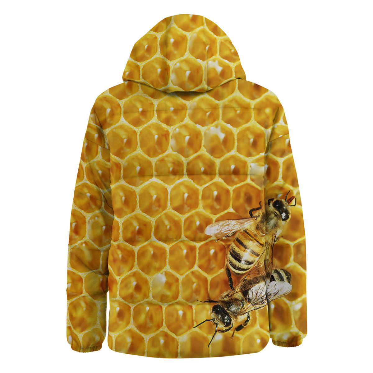 Honeycomb And Bees Print Down Jacket-grizzshop