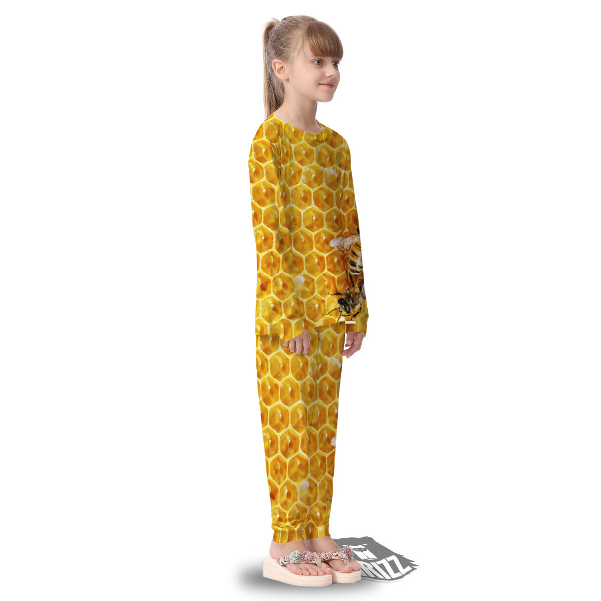 Honeycomb And Bees Print Kid's Pajamas-grizzshop