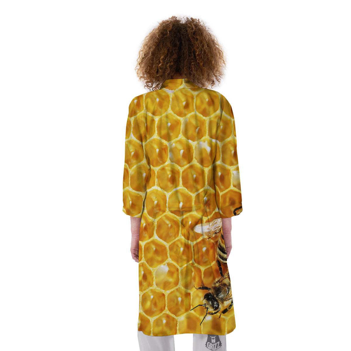 Honeycomb And Bees Print Kimono-grizzshop