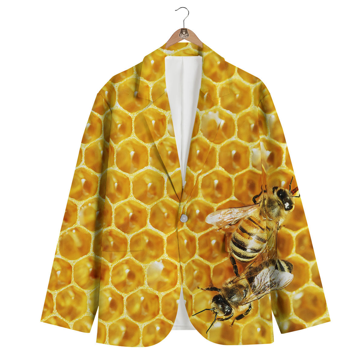 Honeycomb And Bees Print Men's Blazer-grizzshop