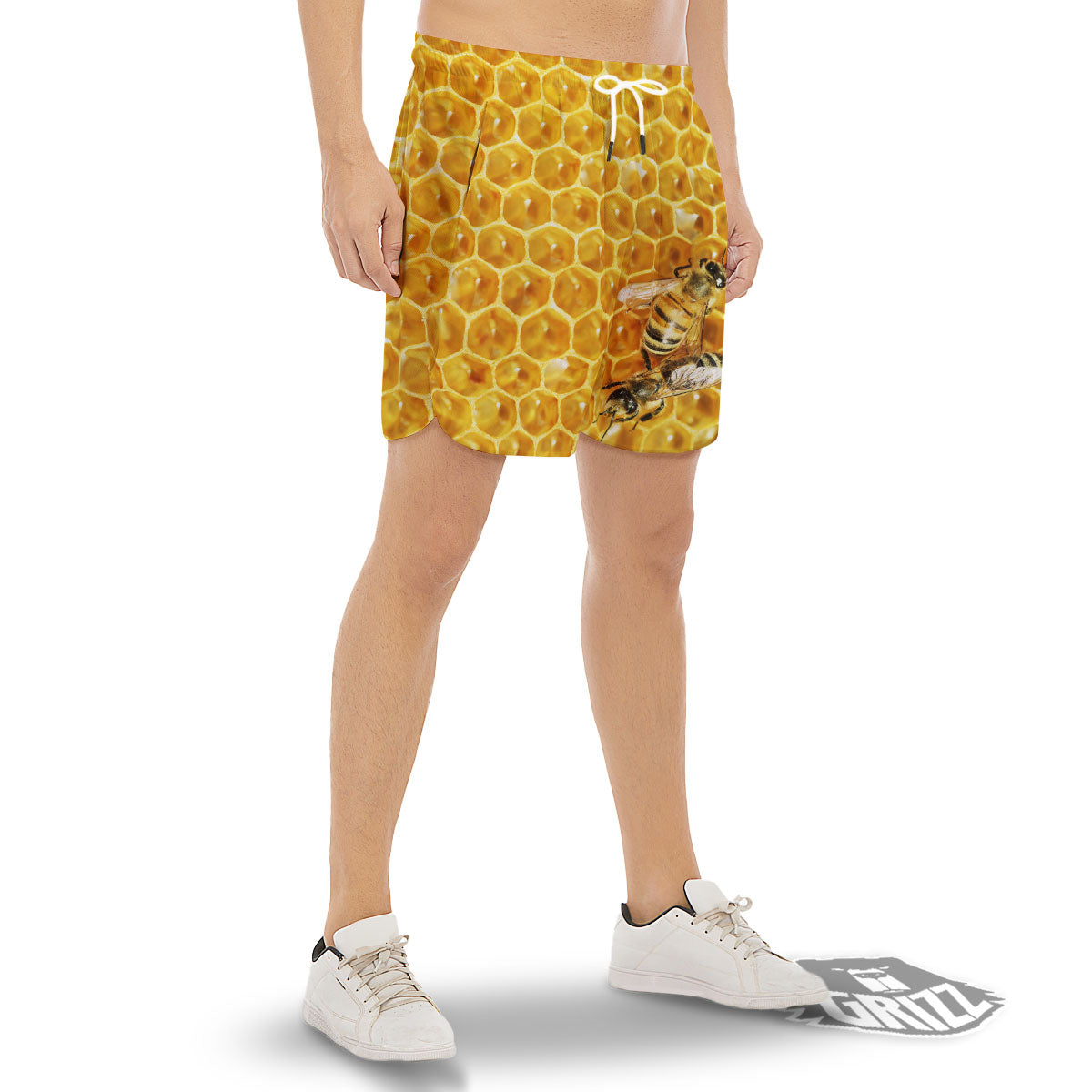 Honeycomb And Bees Print Men's Gym Shorts-grizzshop