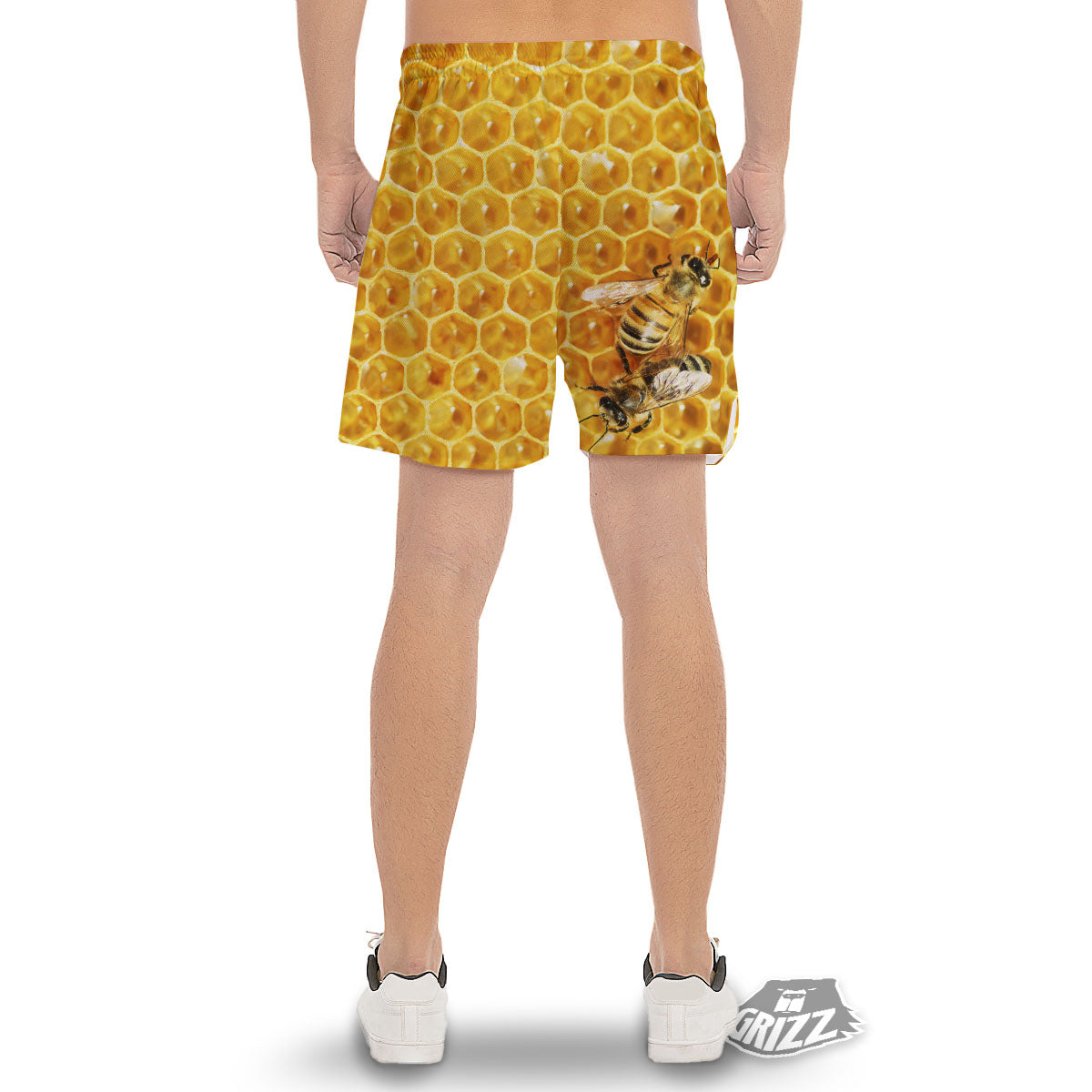 Honeycomb And Bees Print Men's Gym Shorts-grizzshop