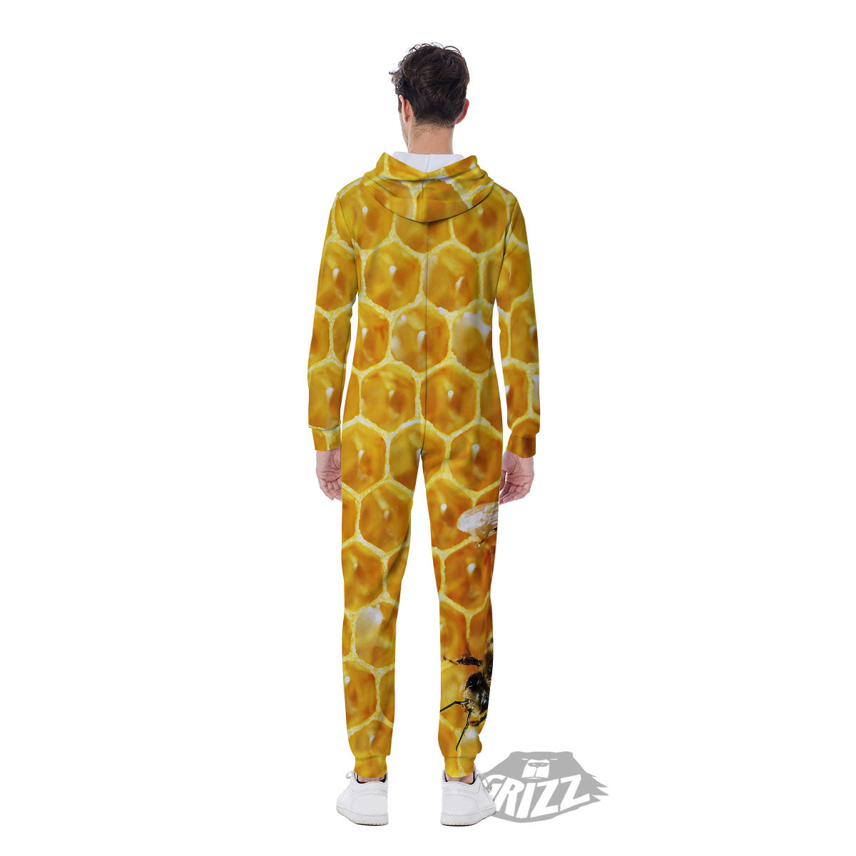Honeycomb And Bees Print Men's Jumpsuit-grizzshop