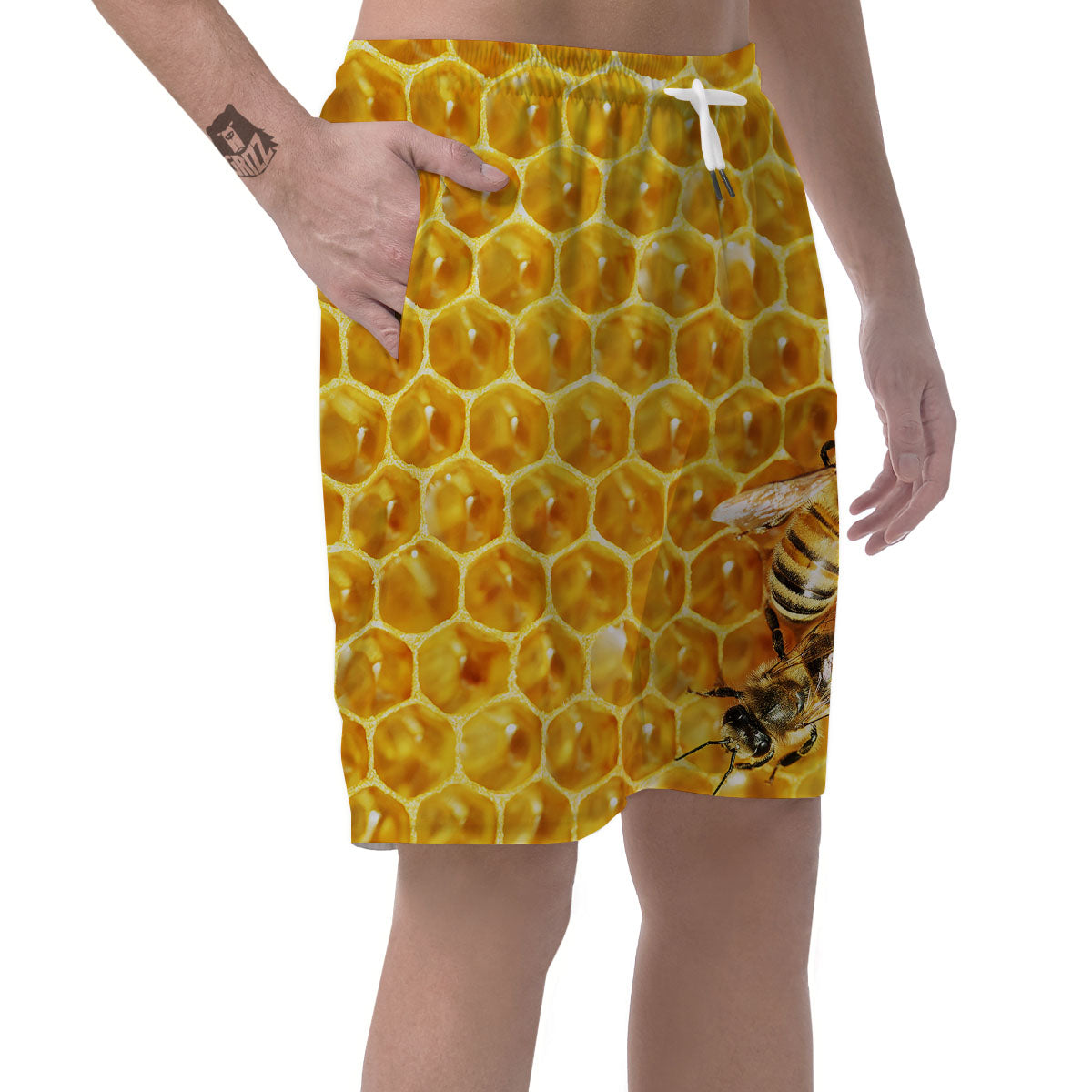 Honeycomb And Bees Print Men's Shorts-grizzshop