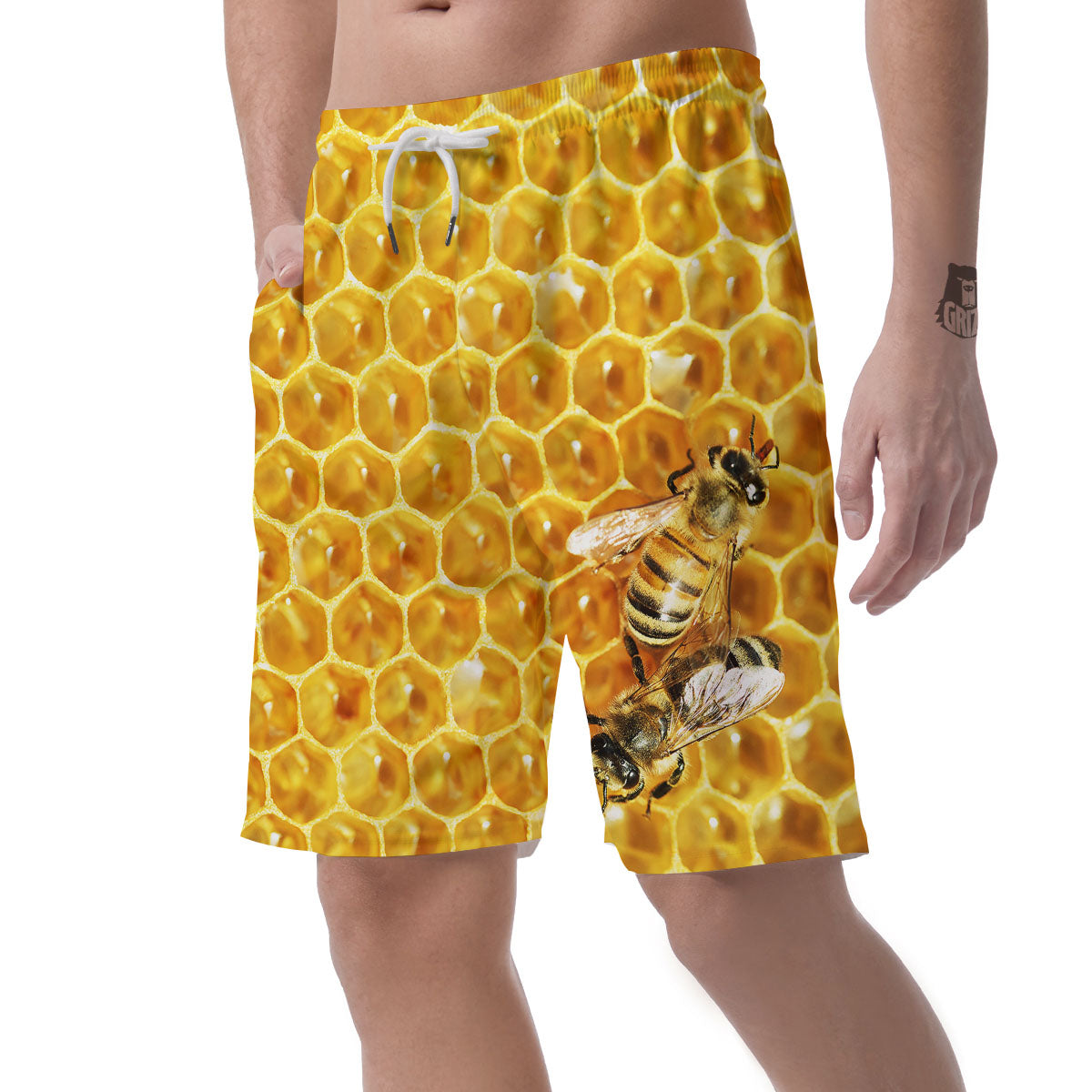Honeycomb And Bees Print Men's Shorts-grizzshop