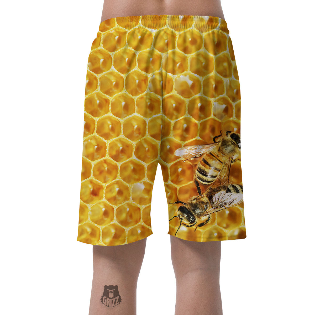 Honeycomb And Bees Print Men's Shorts-grizzshop