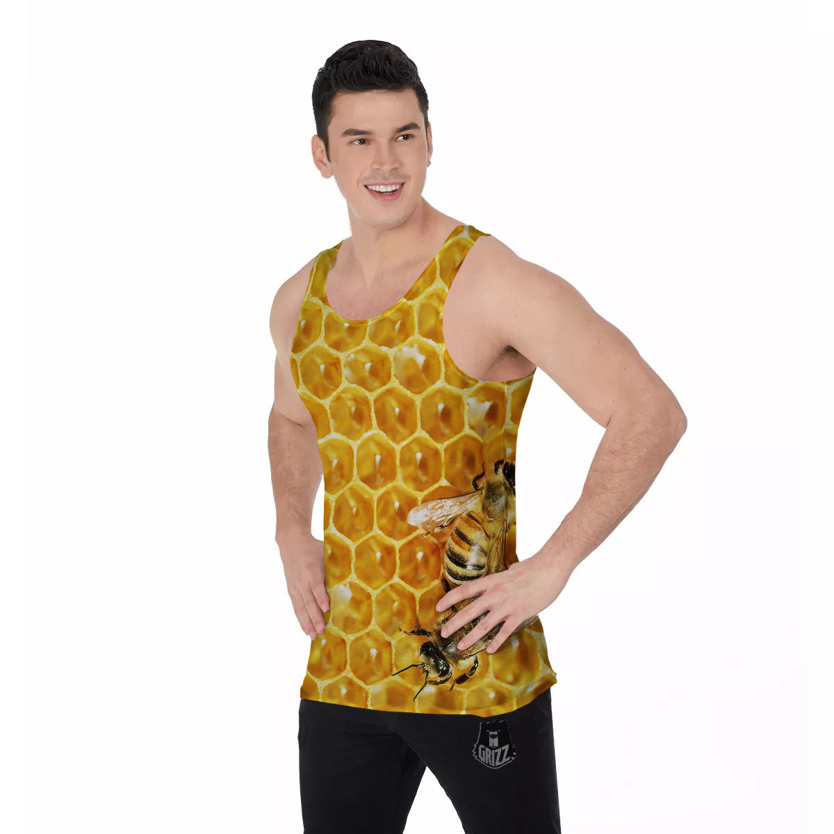Honeycomb And Bees Print Men's Tank Top-grizzshop