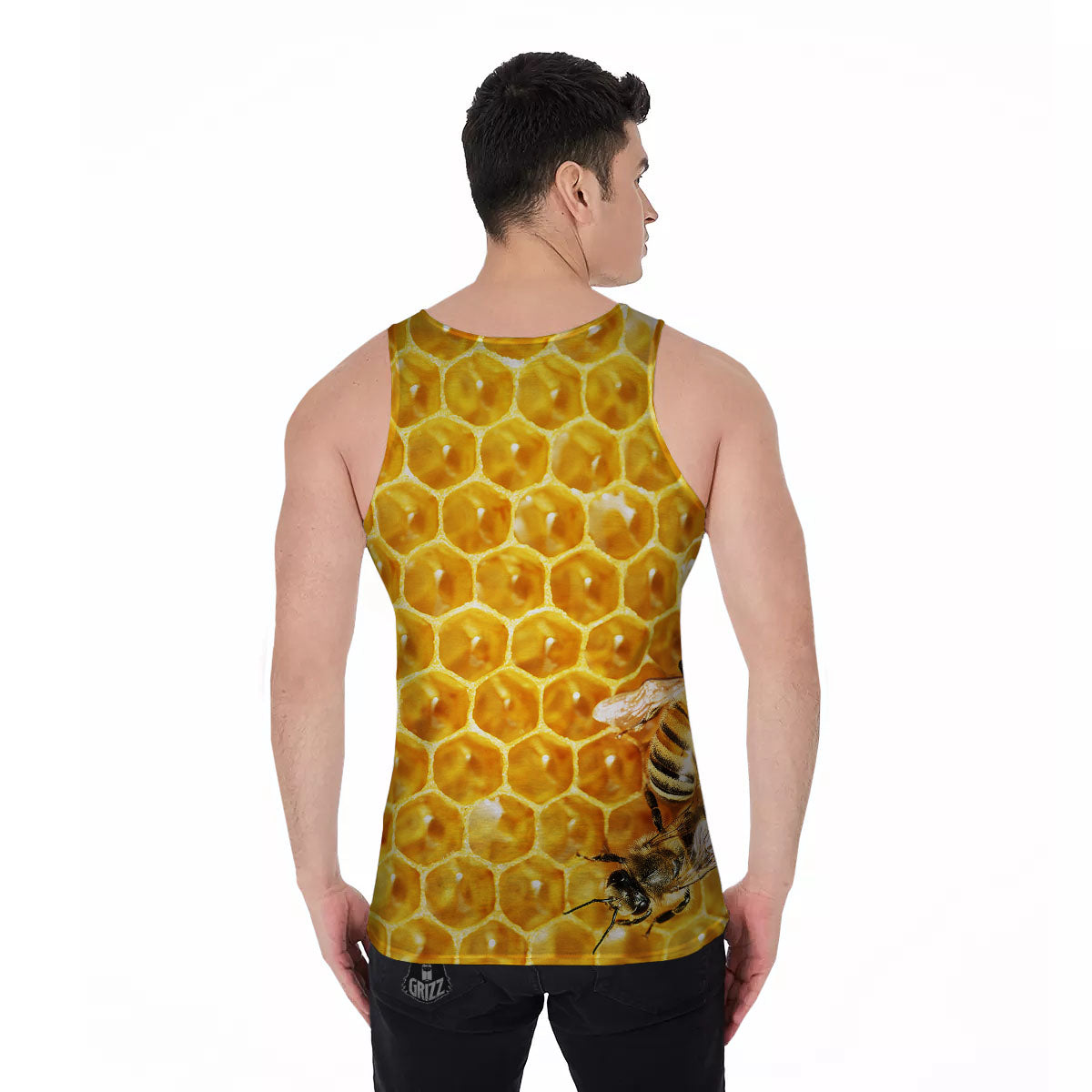 Honeycomb And Bees Print Men's Tank Top-grizzshop