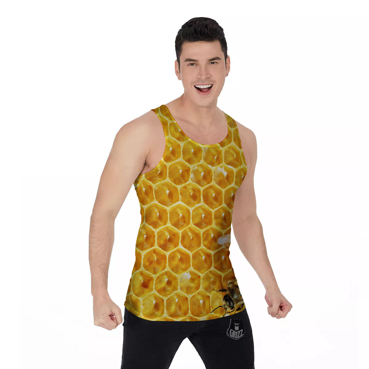 Honeycomb And Bees Print Men's Tank Top-grizzshop