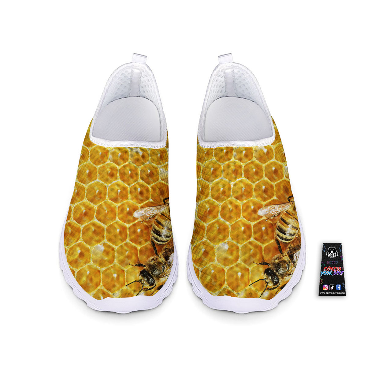 Honeycomb And Bees Print Nurse Shoes-grizzshop