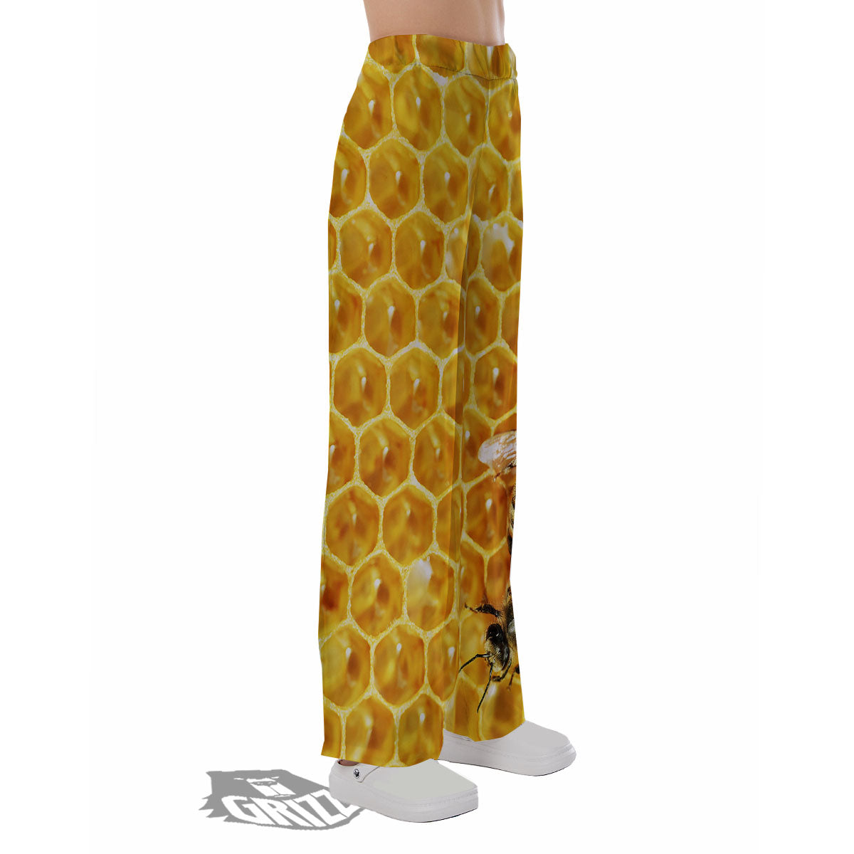 Honeycomb And Bees Print Pajama Pants-grizzshop