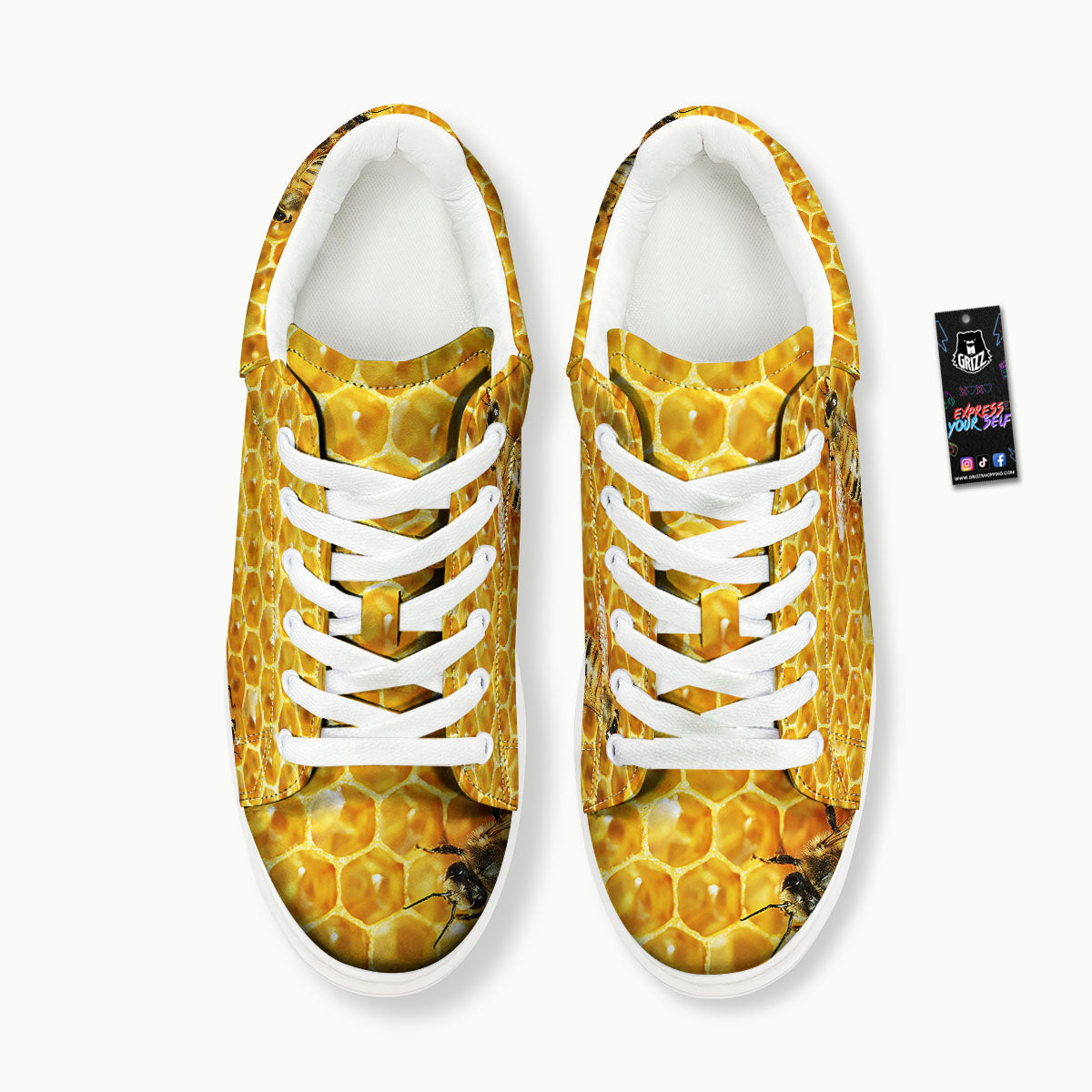 Honeycomb And Bees Print Platform Shoes-grizzshop