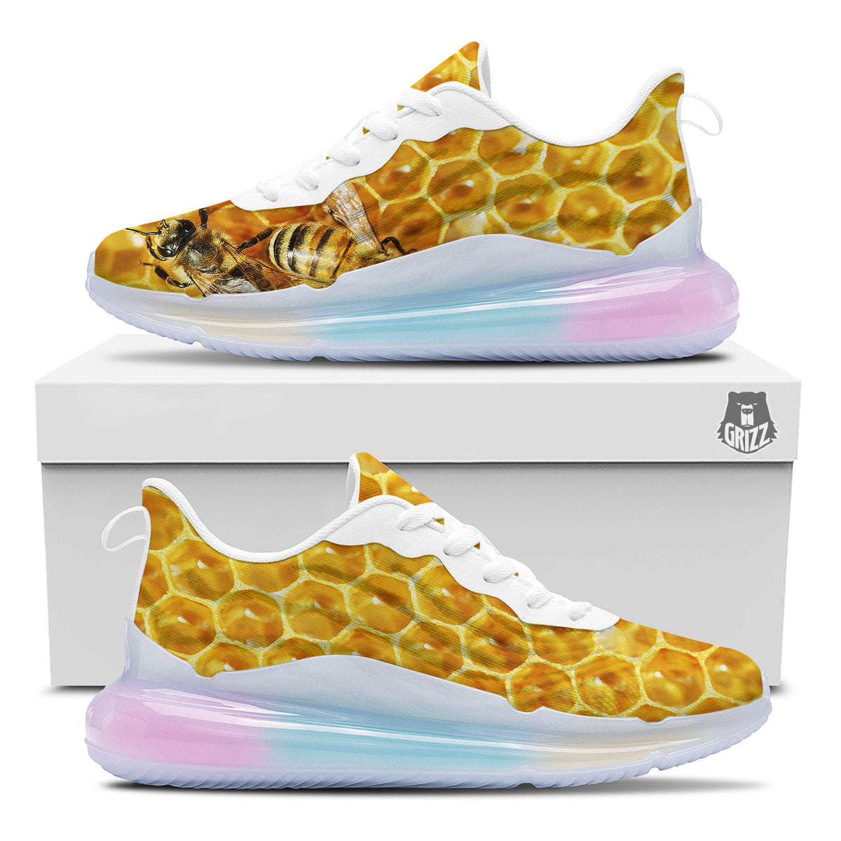 Honeycomb And Bees Print Running Sneakers-grizzshop