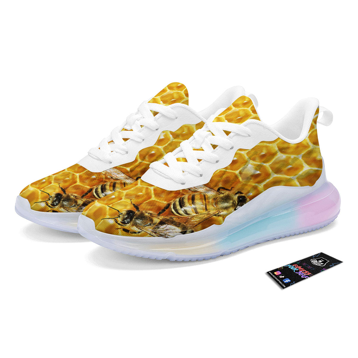 Honeycomb And Bees Print Running Sneakers-grizzshop