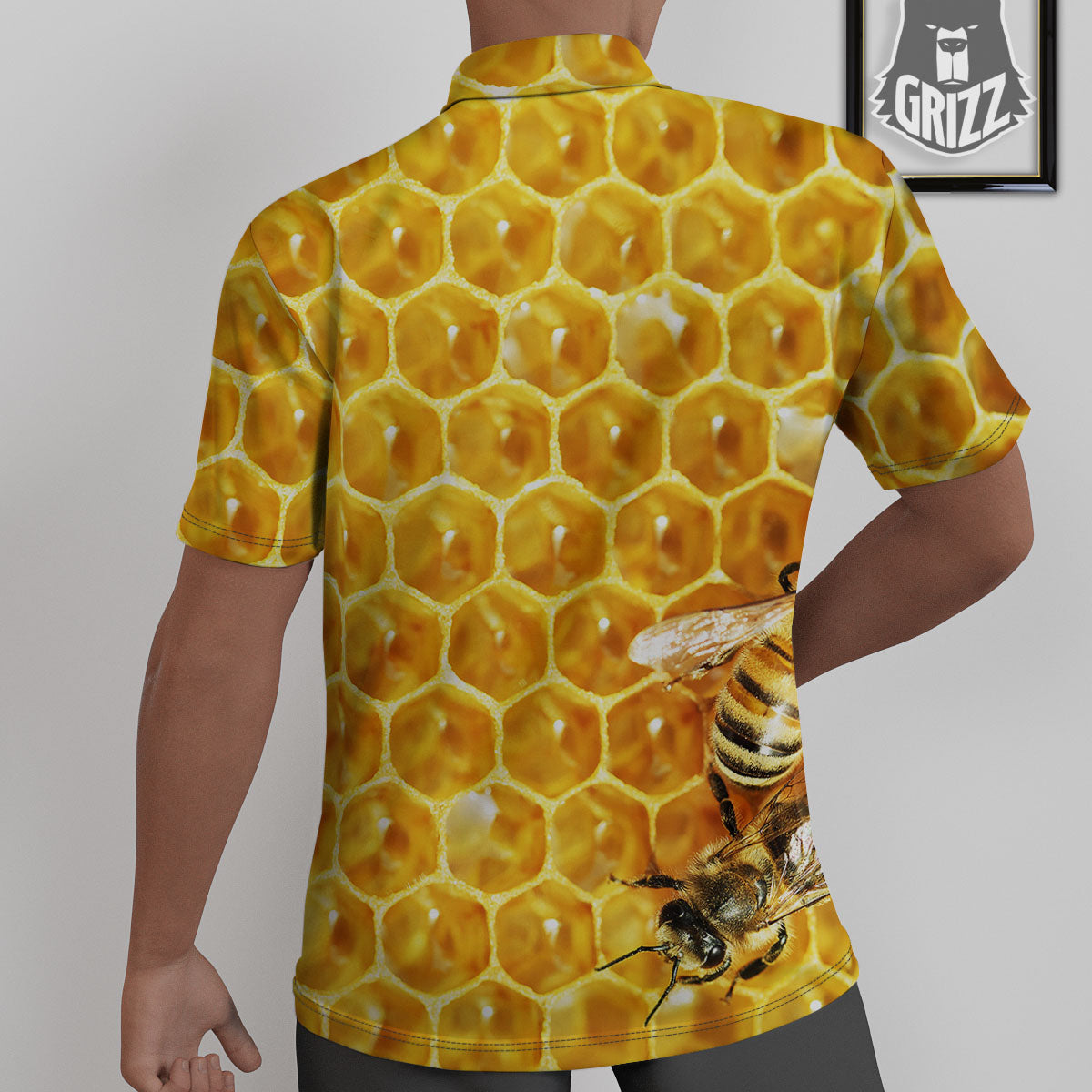 Honeycomb And Bees Print Untucked Shirts-grizzshop