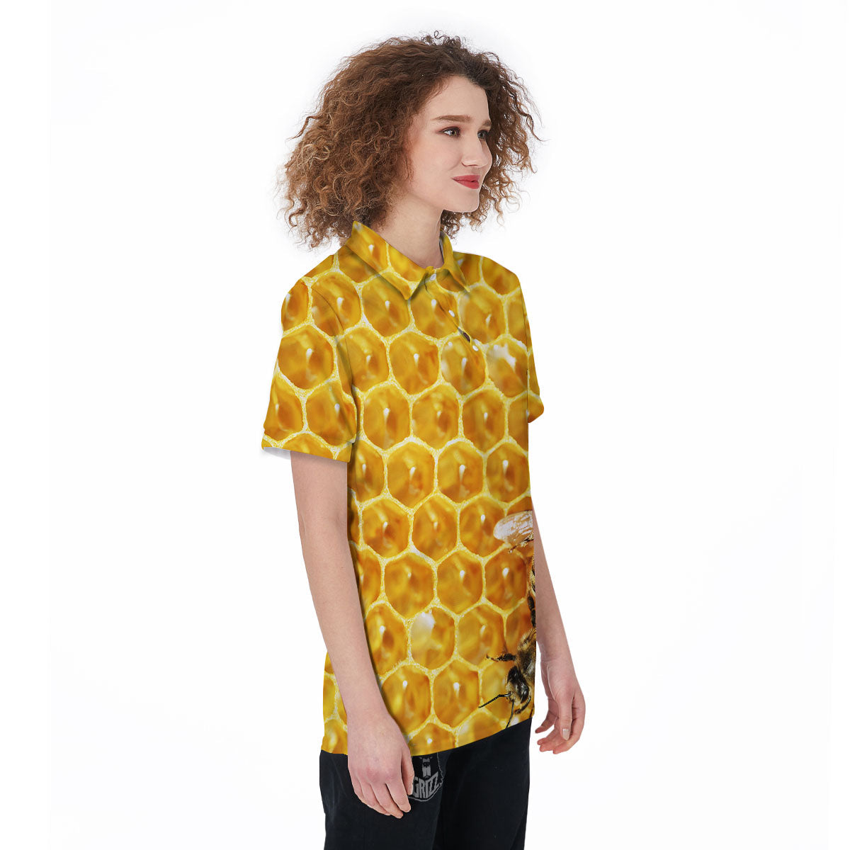 Honeycomb And Bees Print Women's Golf Shirts-grizzshop