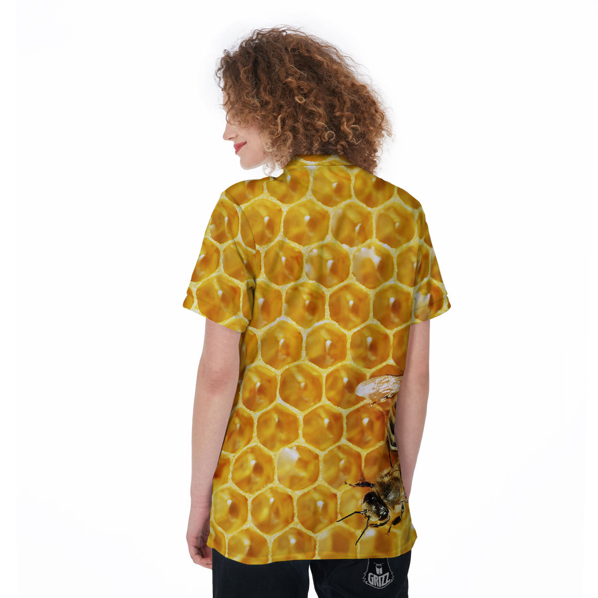 Honeycomb And Bees Print Women's Golf Shirts-grizzshop