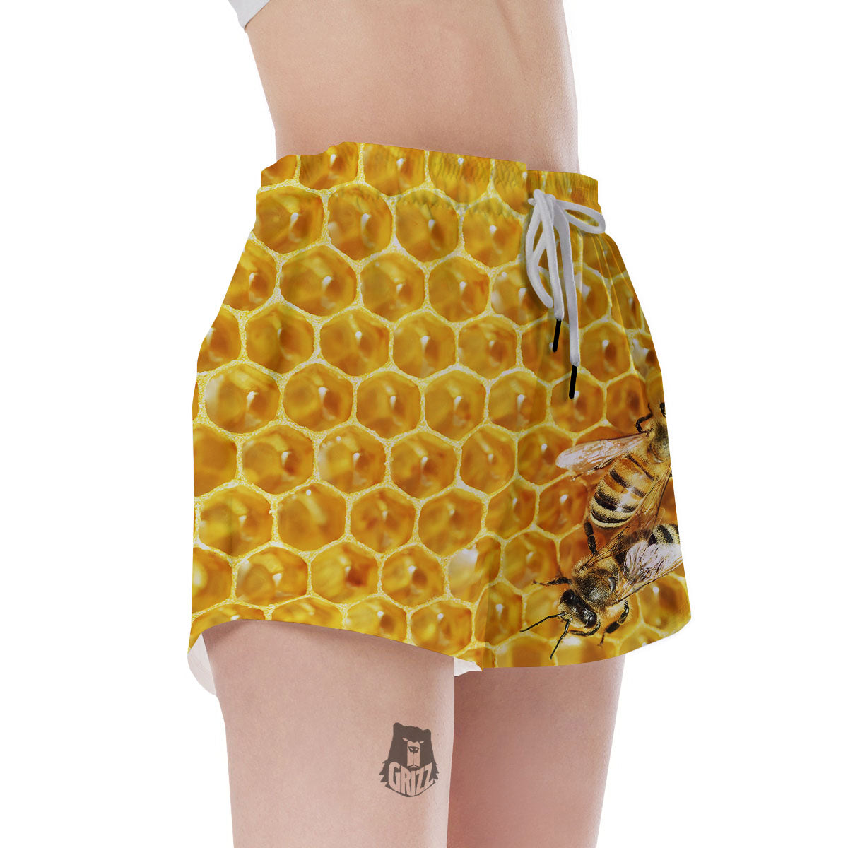 Honeycomb And Bees Print Women's Shorts-grizzshop