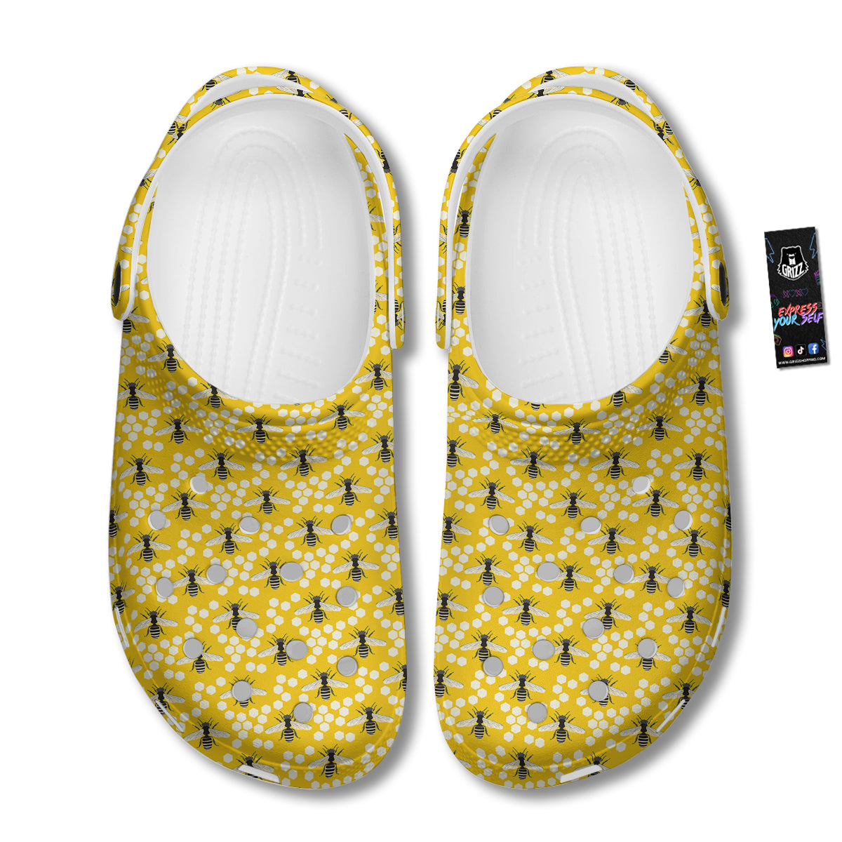 Honeycomb Bee Print Pattern Clog-grizzshop