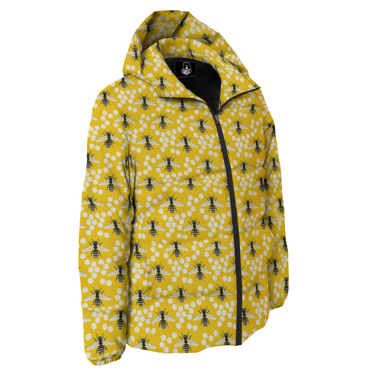 Honeycomb Bee Print Pattern Down Jacket-grizzshop