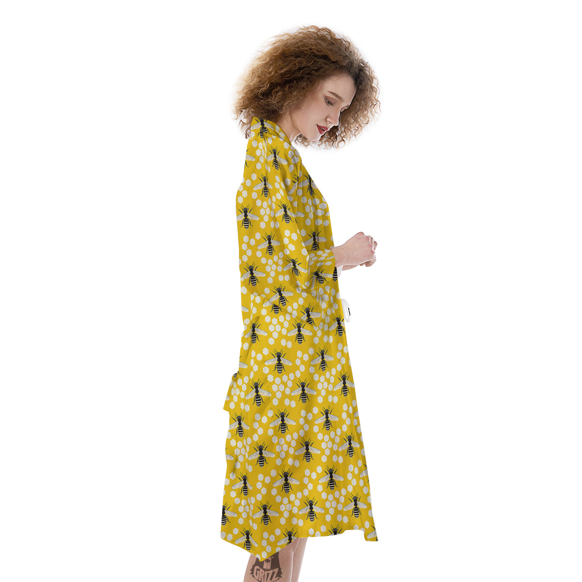 Honeycomb Bee Print Pattern Kimono-grizzshop