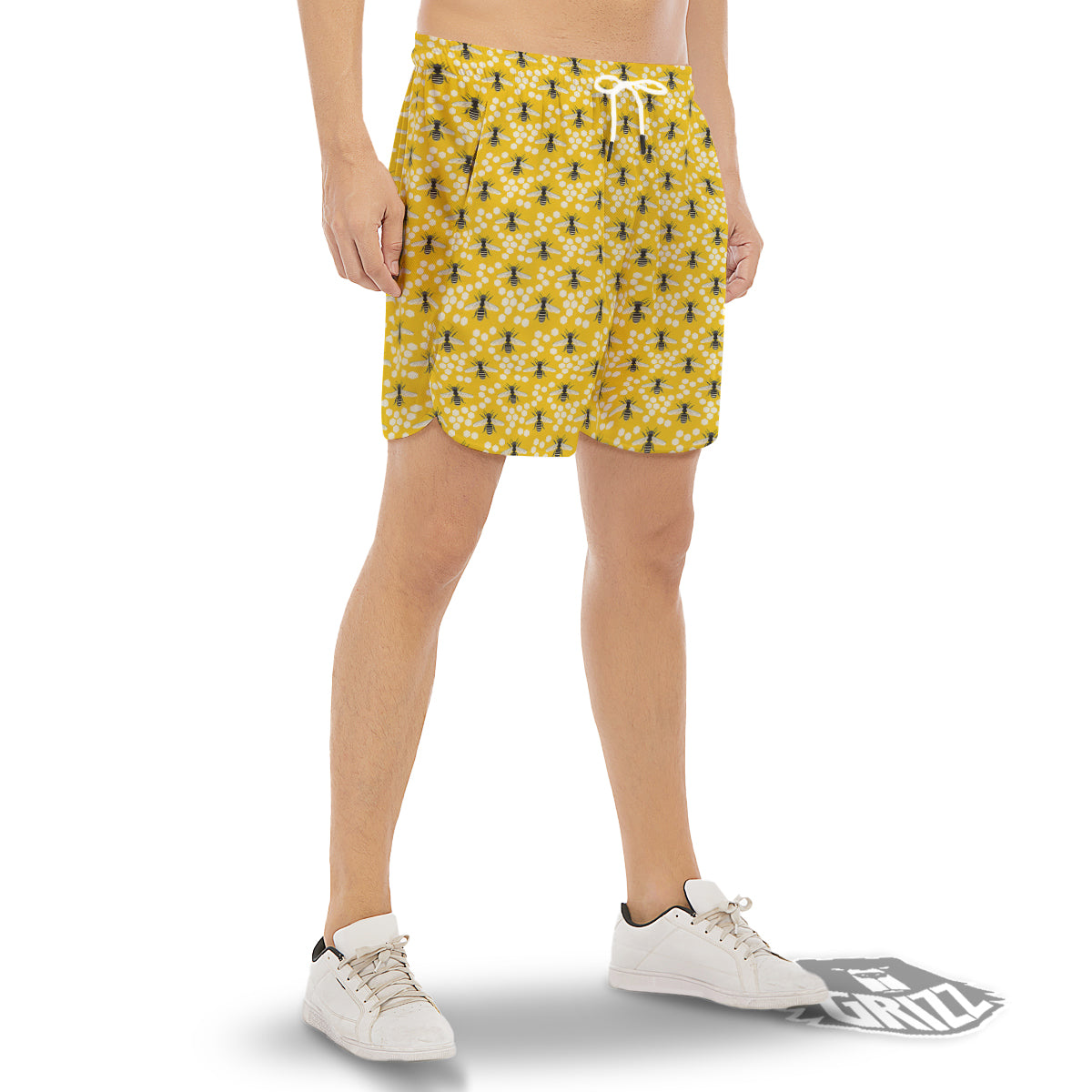 Honeycomb Bee Print Pattern Men's Gym Shorts-grizzshop