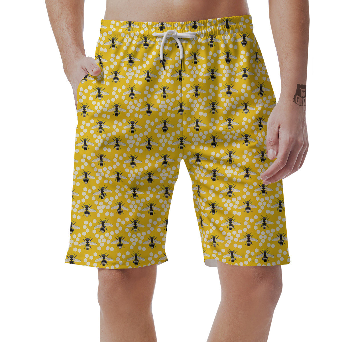 Honeycomb Bee Print Pattern Men's Shorts-grizzshop