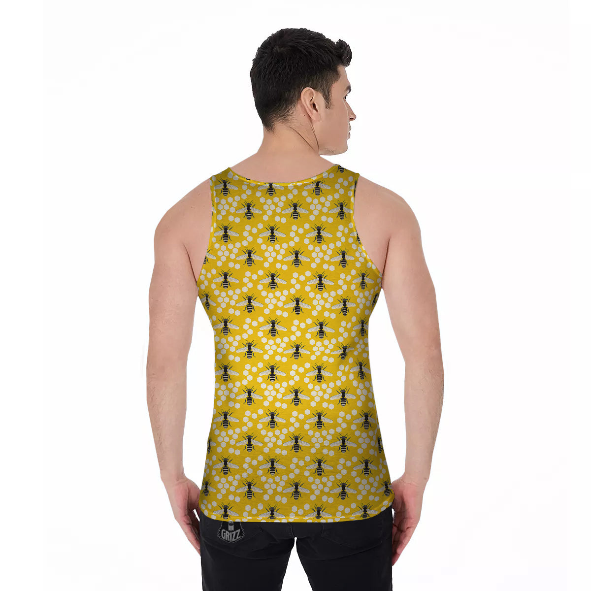 Honeycomb Bee Print Pattern Men's Tank Top-grizzshop