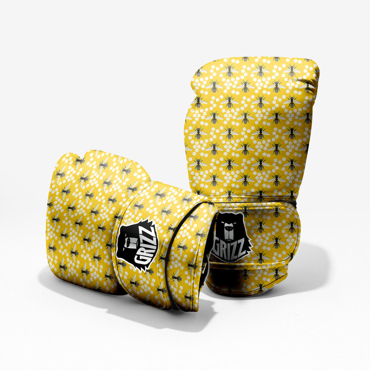 Honeycomb Bee Print Pattern Sparring Gloves-grizzshop