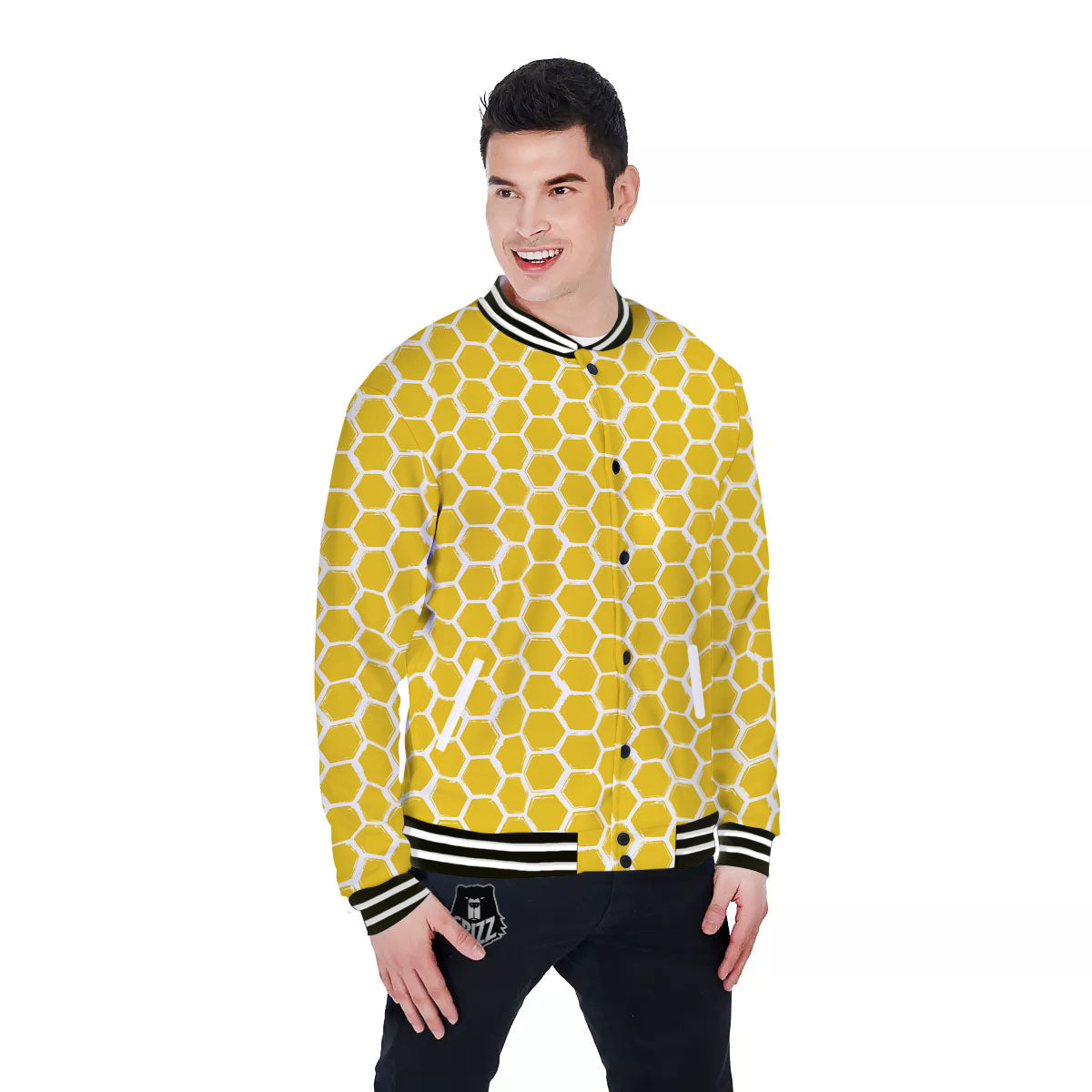 Honeycomb Print Pattern Baseball Jacket-grizzshop