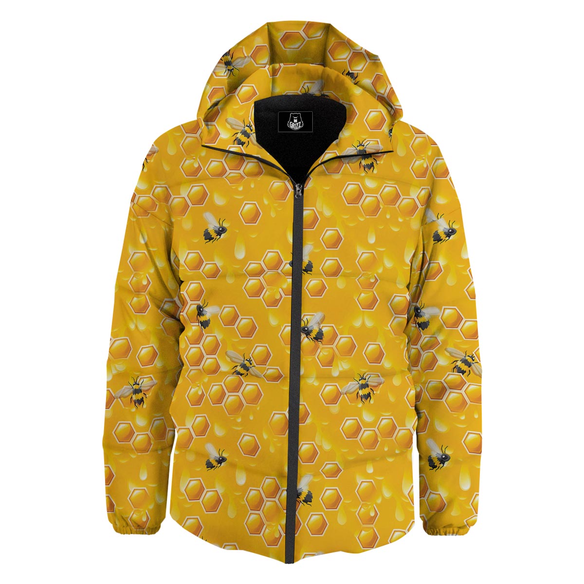 Honeycomb Sweet Honey Print Pattern Down Jacket-grizzshop