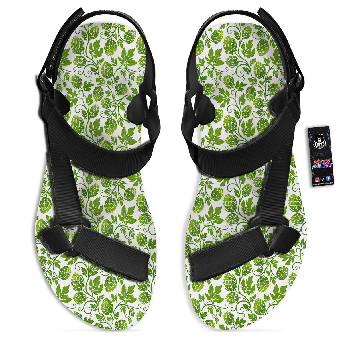 Hop Cone Cartoon Print Pattern Black Open Toe Sandals-grizzshop
