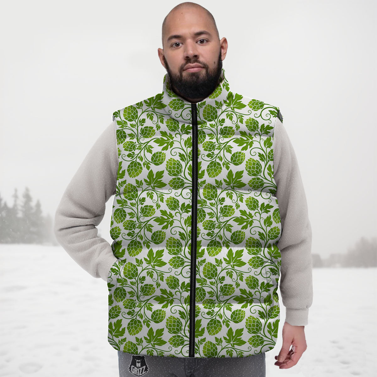 Hop Cone Cartoon Print Pattern Down Vest