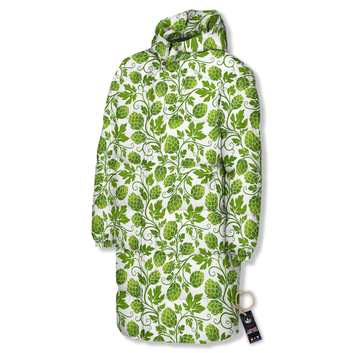 Hop Cone Cartoon Print Pattern Long Down Jacket-grizzshop