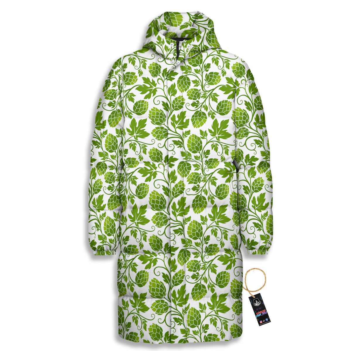 Hop Cone Cartoon Print Pattern Long Down Jacket-grizzshop