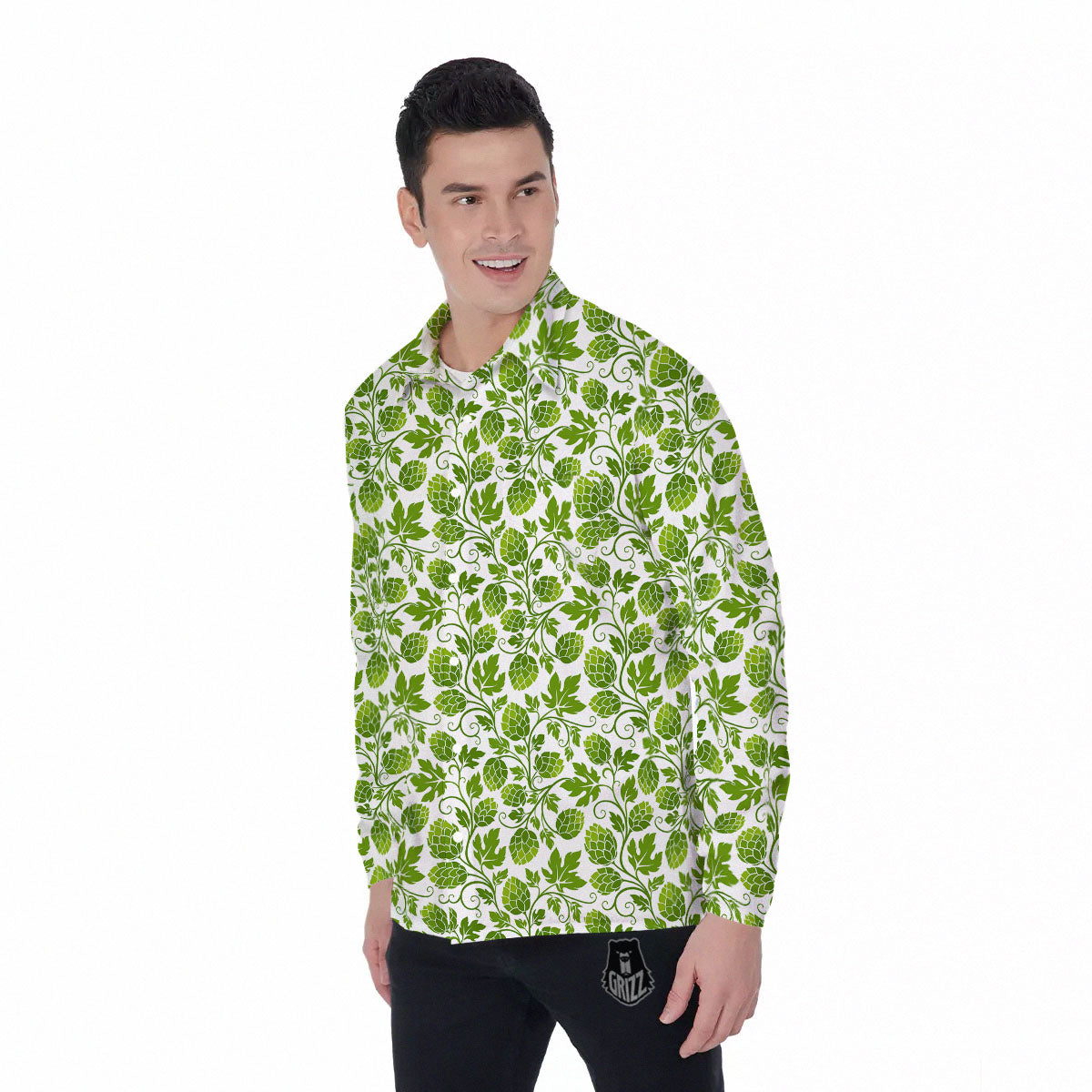 Hop Cone Cartoon Print Pattern Men's Long Sleeve Shirts-grizzshop