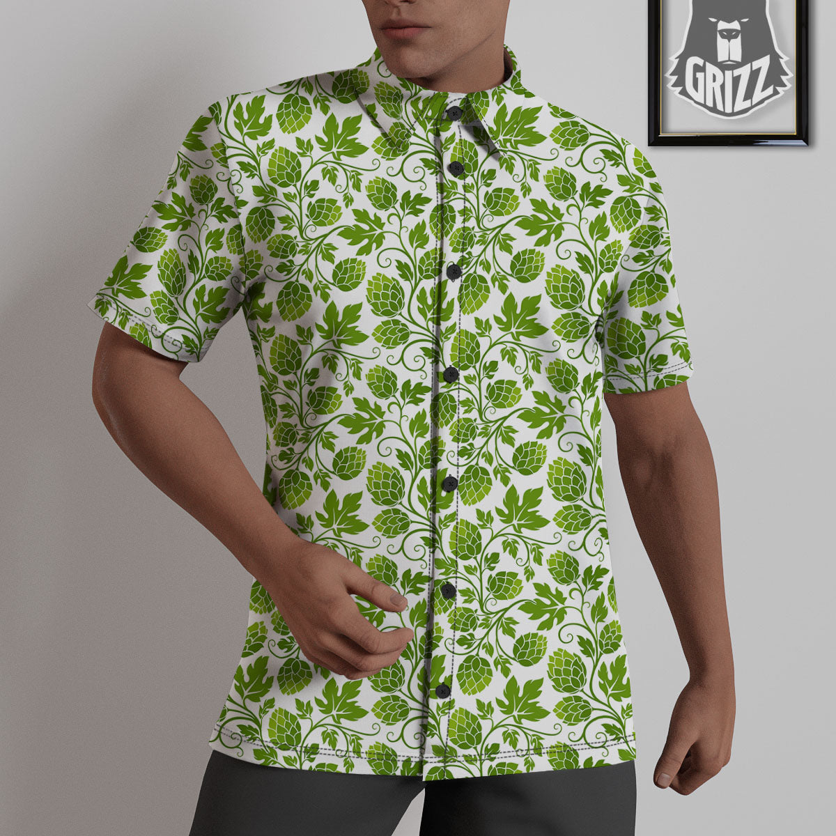 Hop Cone Cartoon Print Pattern Untucked Shirts-grizzshop