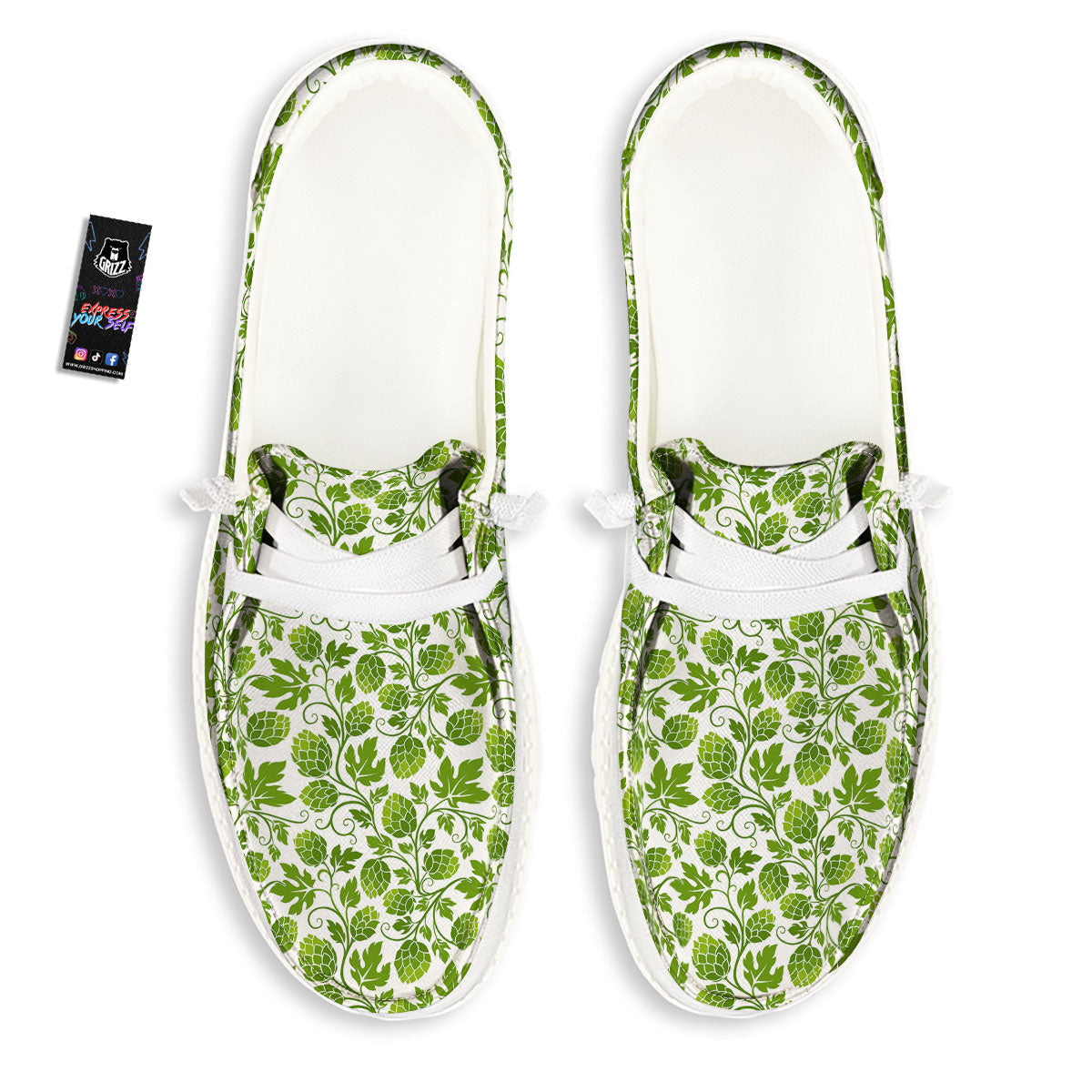 Hop Cone Cartoon Print Pattern White Loafers-grizzshop