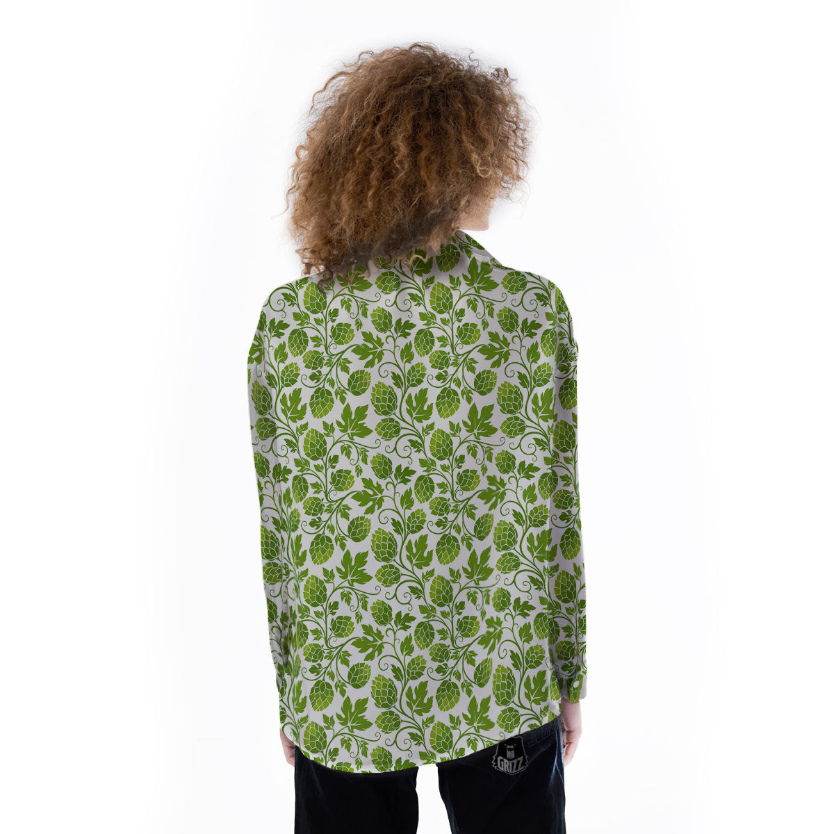 Hop Cone Cartoon Print Pattern Women's Long Sleeve Shirts-grizzshop