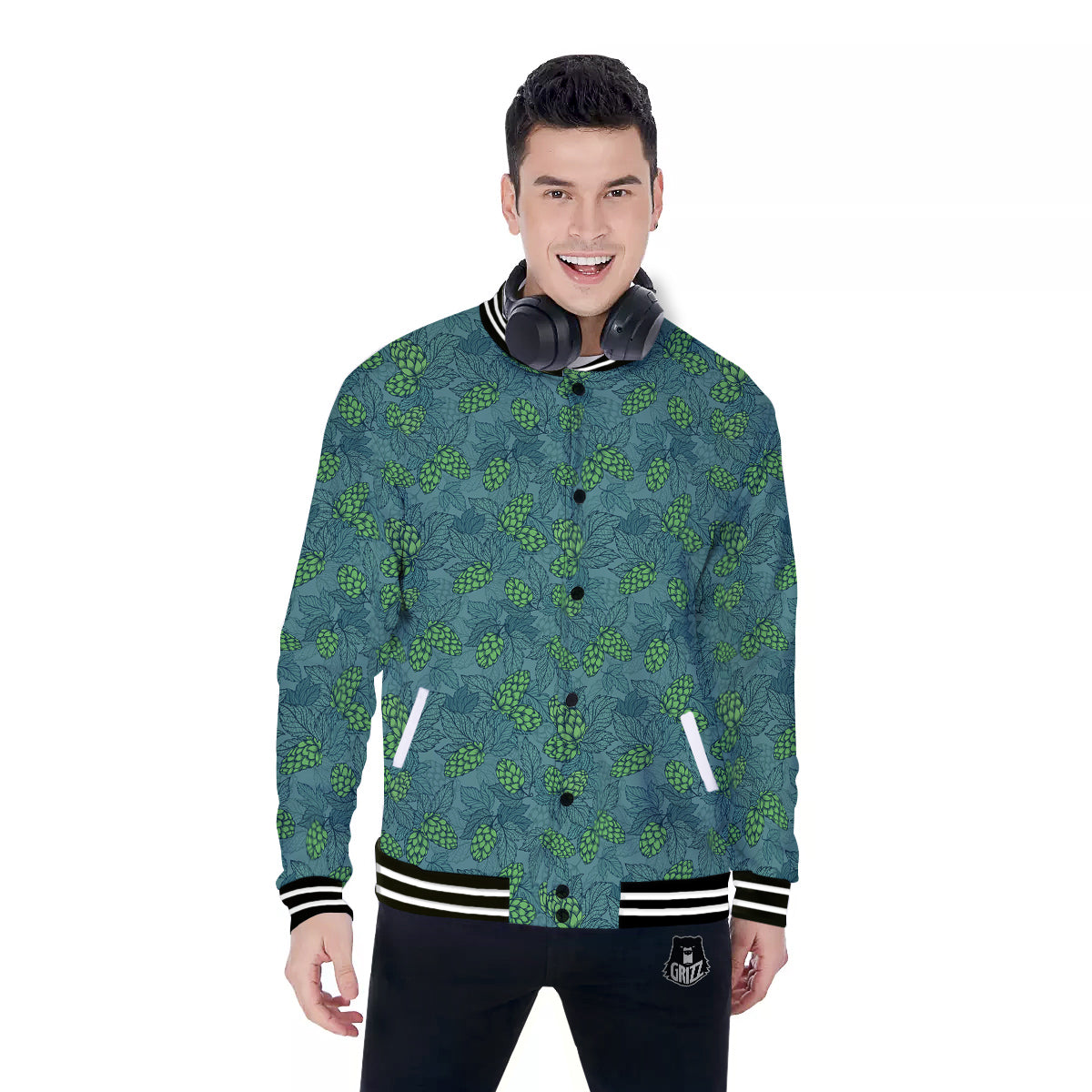 Hop Cone Cute Print Pattern Baseball Jacket-grizzshop