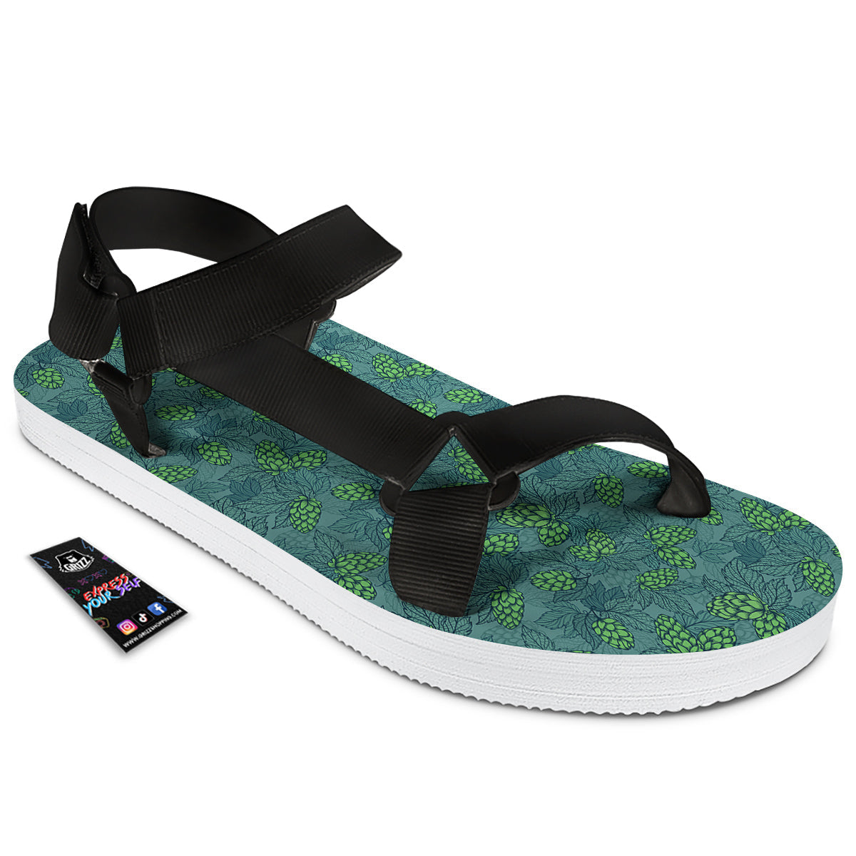 Hop Cone Cute Print Pattern Black Open Toe Sandals-grizzshop