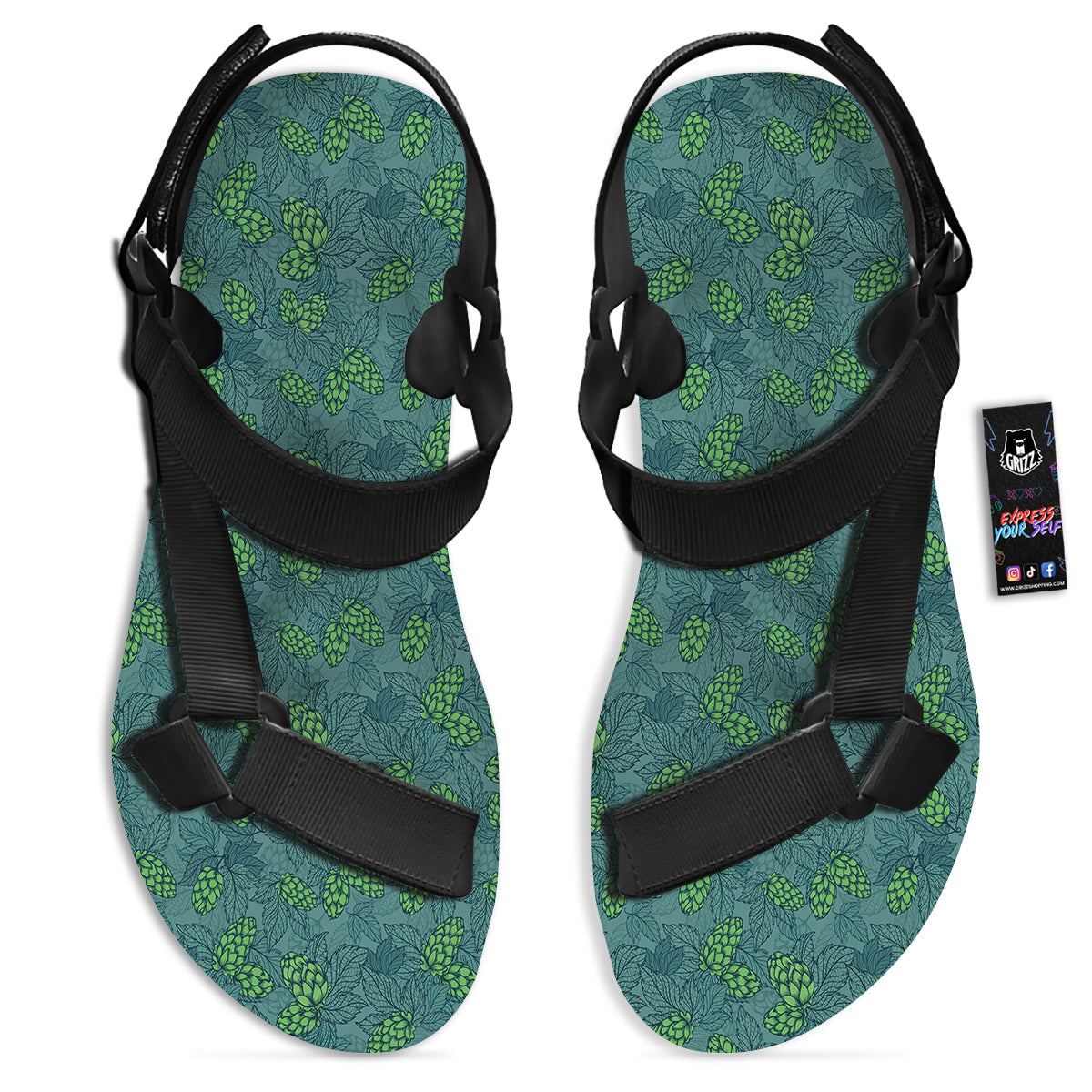 Hop Cone Cute Print Pattern Black Open Toe Sandals-grizzshop