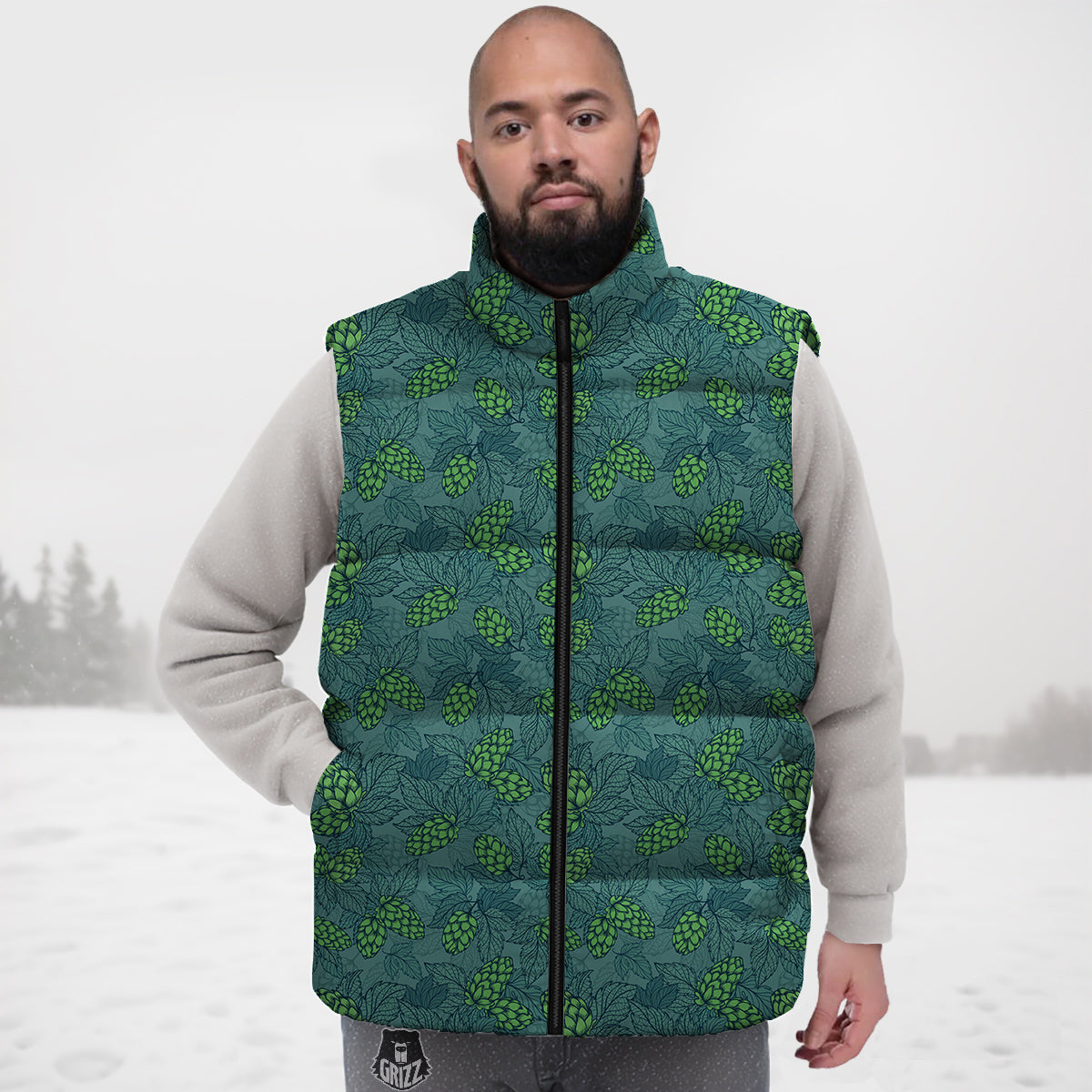 Hop Cone Cute Print Pattern Down Vest