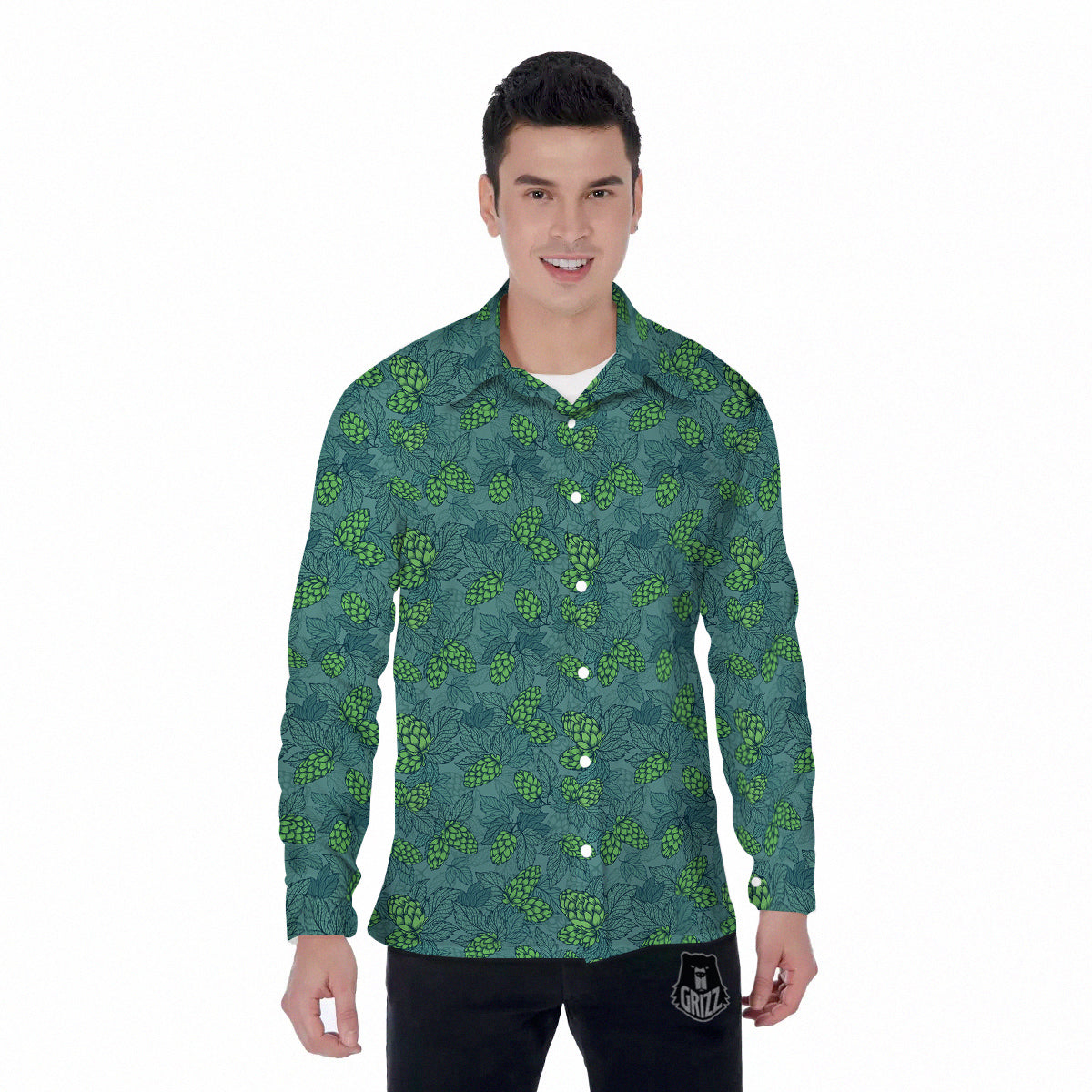 Hop Cone Cute Print Pattern Men's Long Sleeve Shirts-grizzshop