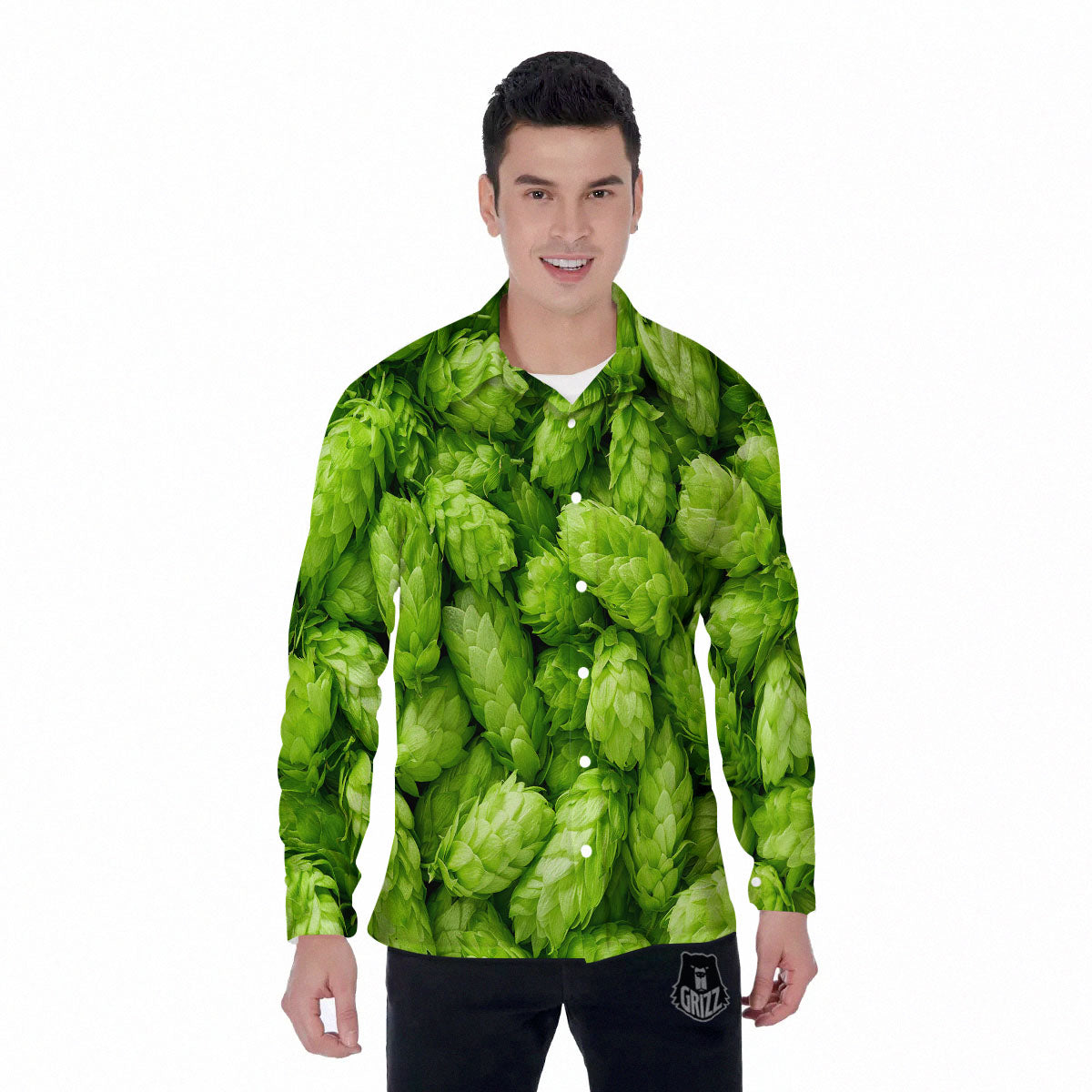 Hop Cone Fresh Print Men's Long Sleeve Shirts-grizzshop